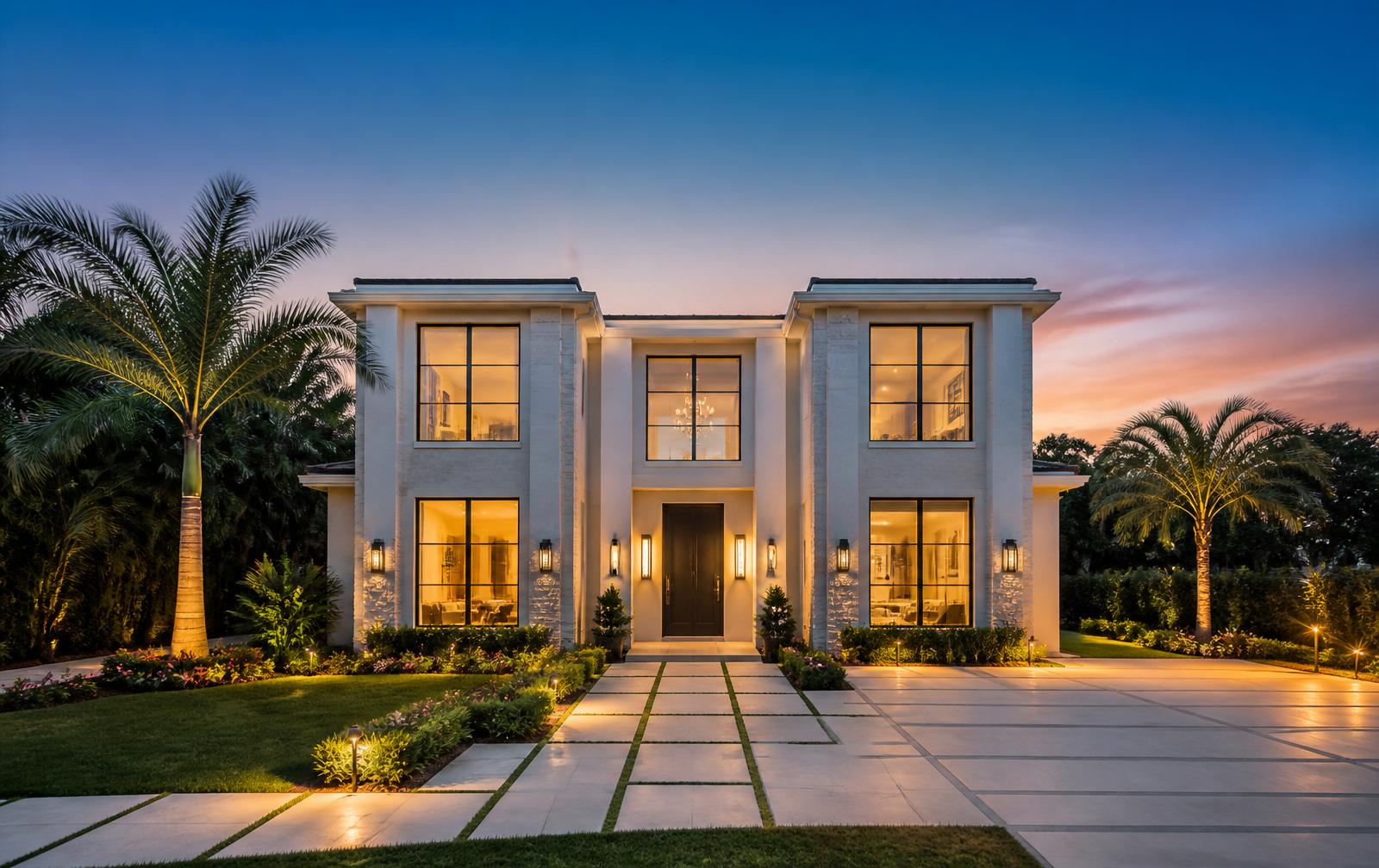 Modern smart home at dusk